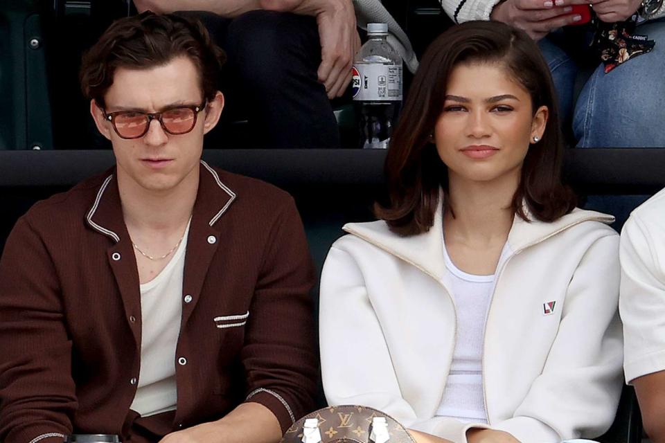 <p>Matthew Stockman/Getty Images</p> Tom Holland and Zendaya