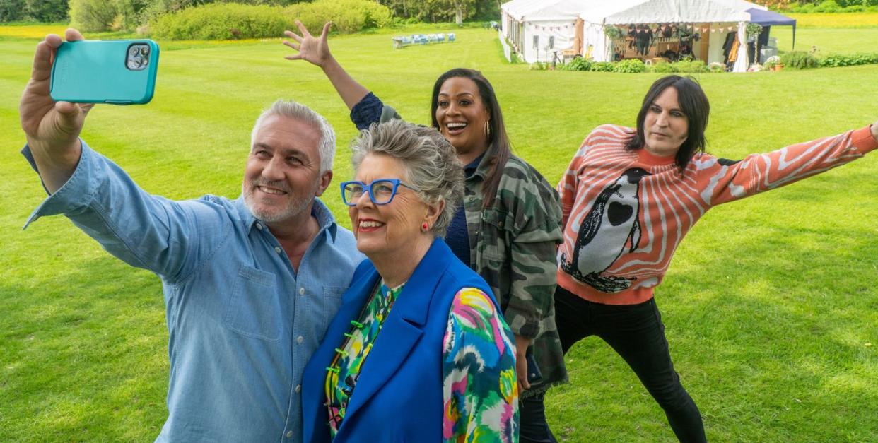 paul hollywood, prue leith, alison hammond and noel fielding in bake off's bread week