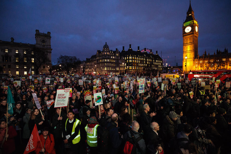 <p>Thousands of demonstrators gather during a protest against U.S. President Donald Trump in London, Feb. 20, 2017. (Photo: Jack Taylor/Getty Images) </p>