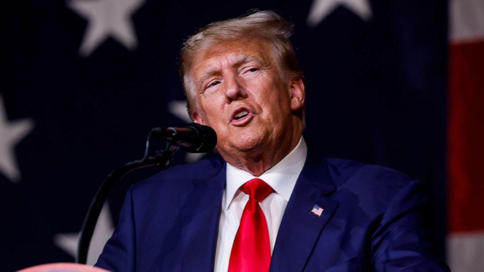 PHOTO: Former President Donald Trump delivers remarks during the Georgia state GOP convention at the Columbus Convention and Trade Center, June 10, 2023, in Columbus, Ga. (Anna Moneymaker/Getty Images)