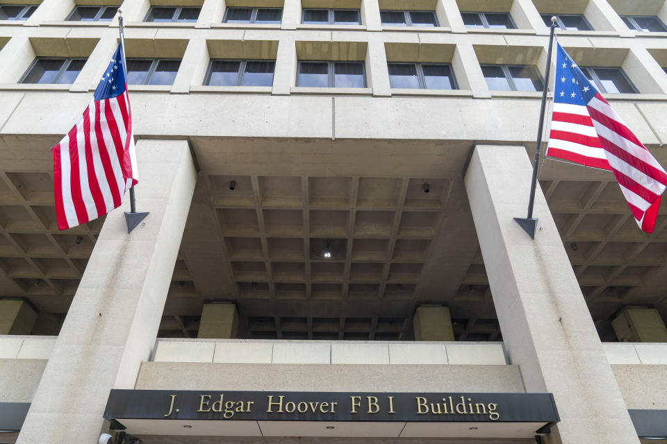 FILE - The J. Edgar Hoover FBI Building is seen Friday, June 9, 2023, in Washington. House Speaker Kevin McCarthy suggested recently he might block the FBI from relocating its downtown headquarters to a new facility planned for the suburbs of Washington. It was more than idle thinking about an office renovation. The Republican speaker is elevating a once-fringe conservative proposal to upend the FBI. (AP Photo/Alex Brandon, File)