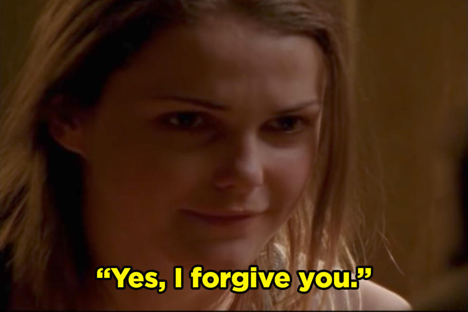 close up of Felicity saying, "Yes, I forgive you"