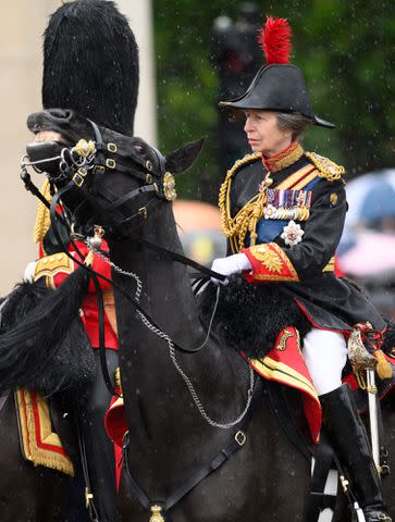 <p>Karwai Tang/WireImage</p> Princess Anne rides at Trooping the Colour on June 15, 2024 in London.