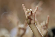 Detail of Hook 'em Horns during the Texas Longhorns and LSU Tigers game, Saturday Sept. 7, 2019 at Darrell K Royal-Texas Memorial Stadium in Austin, Tx. ( Photo by Edward A. Ornelas )