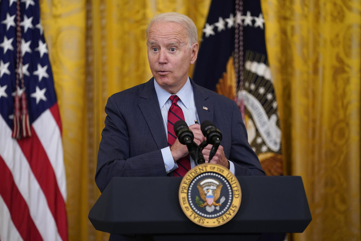 President Biden discusses infrastructure negotiations in the White House on Thursday. 