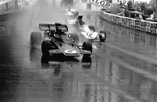 Brazilian Emerson Fittipaldi in his LOTUS-JPS Ford No. 8 followed by Andrea de Adamich of Italy in a Surtees Ford during the Grand Prix of Monaco May 14, 1972. (AP Photo/str)