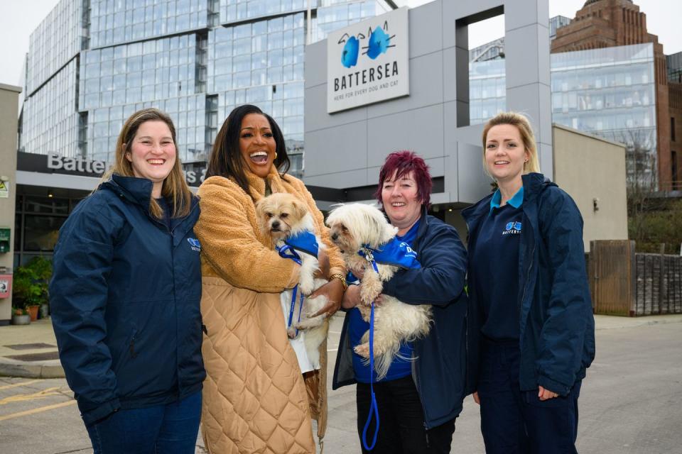 alison hammond with the battersea team nat ingham, ali taylor and becky verne, for the love of dogs