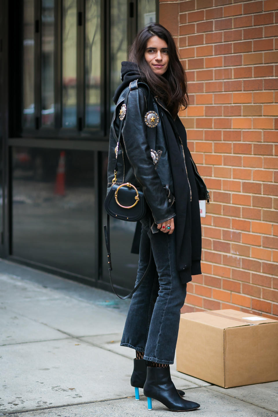 Chiara Totire wears black, black, and more black like a true New Yorker.