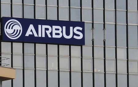 The logo of Airbus Group is seen on the company's headquarters building in Toulouse, February 25, 2014 on the eve of its 2013 annual results presentation. REUTERS/Regis Duvignau