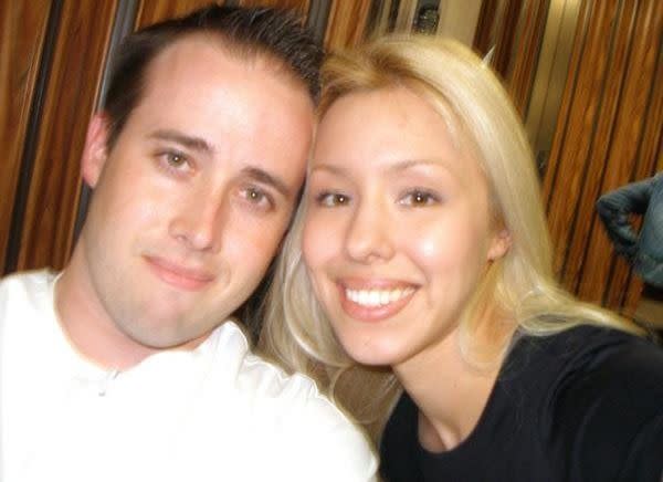 An undated photo of Travis Alexander and Jodi Arias that she posted to her MySpace page. The caption below the photo read: "Travis and me, right before I was baptized."