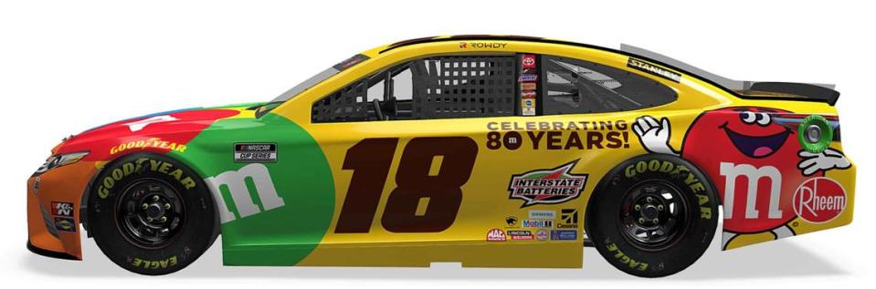 NASCAR driver Kyle Busch will race a vintage No. 18 M&M’s paint scheme for the Throwback Weekend at Darlington.