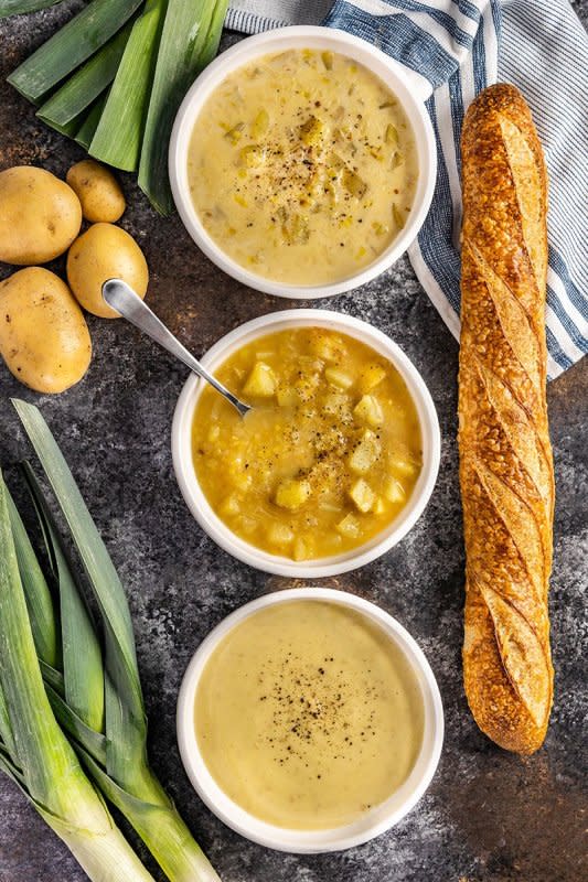<p>The Stay at Home Chef</p><p>Potato leek soup is creamy, savory and oh so satisfying. It is an easy to make classic that pairs beautifully with an artisan bread, and is sure to become a family favorite.</p><p><strong>Get the recipe: <a href="https://thestayathomechef.com/potato-leek-soup/" rel="nofollow noopener" target="_blank" data-ylk="slk:Potato Leek Soup;elm:context_link;itc:0;sec:content-canvas" class="link "><em>Potato Leek Soup</em></a></strong></p>