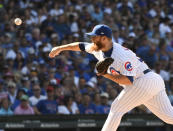 Chicago Cubs relief pitcher Craig Kimbrel (24) throws the ball against the Milwaukee Brewers during the ninth inning of a baseball game, Saturday, Aug. 3, 2019, in Chicago. (AP Photo/David Banks)