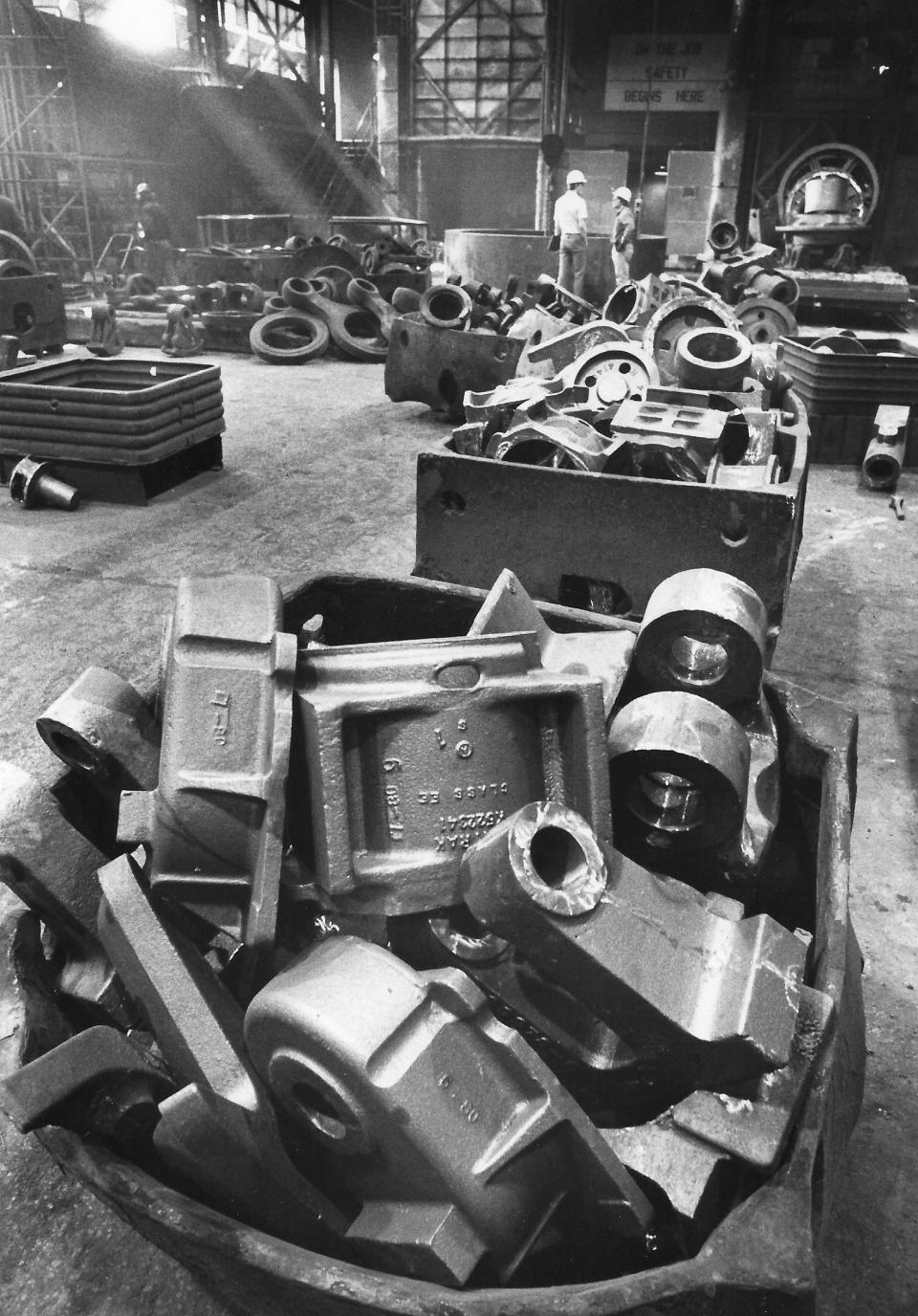 Castings await heat treatment in 1980 at Atlantic Foundry Co. in Akron.