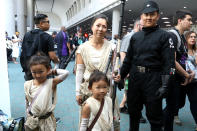 <p>Cosplayers dressed as Rey and an Imperial soldier from <em>Star Wars</em> at Comic-Con International on July 20 in San Diego. (Photo: Angela Kim/Yahoo Entertainment) </p>