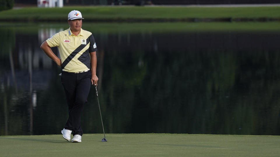 Sungjae Im, of South Korea, waits on the 15th green during the third round of the Tour Championship golf tournament at East Lake Golf Club Saturday, Aug. 27, 2022, in Atlanta. (AP Photo/Steve Helber)