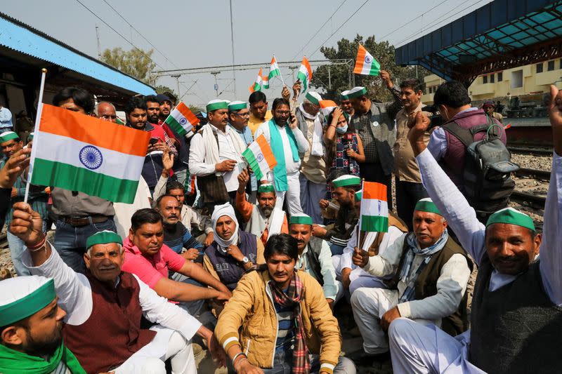 FILE PHOTO: Farmers protest against farm laws in Modinagar, Uttar Pradesh