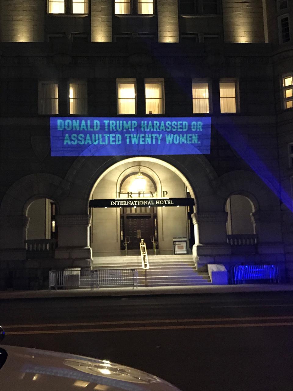 UltraViolet projected&nbsp;this message onto Trump International Hotel in Washington, D.C., on Tuesday. (Photo: UltraViolet)