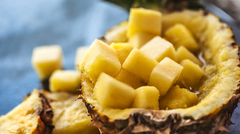 pineapple chunks in halved pineapple