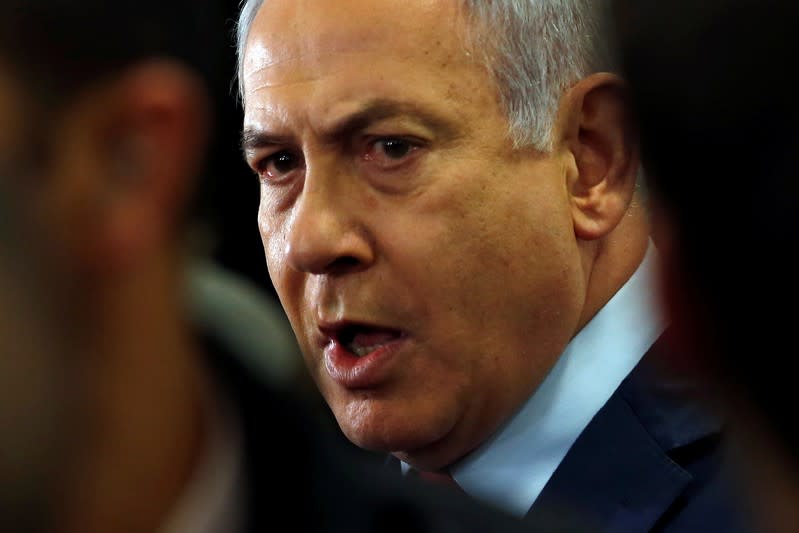 FILE PHOTO: Israeli Prime Minister Benjamin Netanyahu speaks to the media at the Knesset, Israel's parliament, in Jerusalem