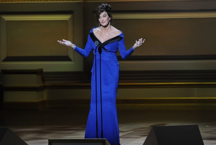 Caitlyn Jenner accepts The Transgender Champion award at the 25th Annual Glamour Women of the Year Awards on Nov. 9, 2015.