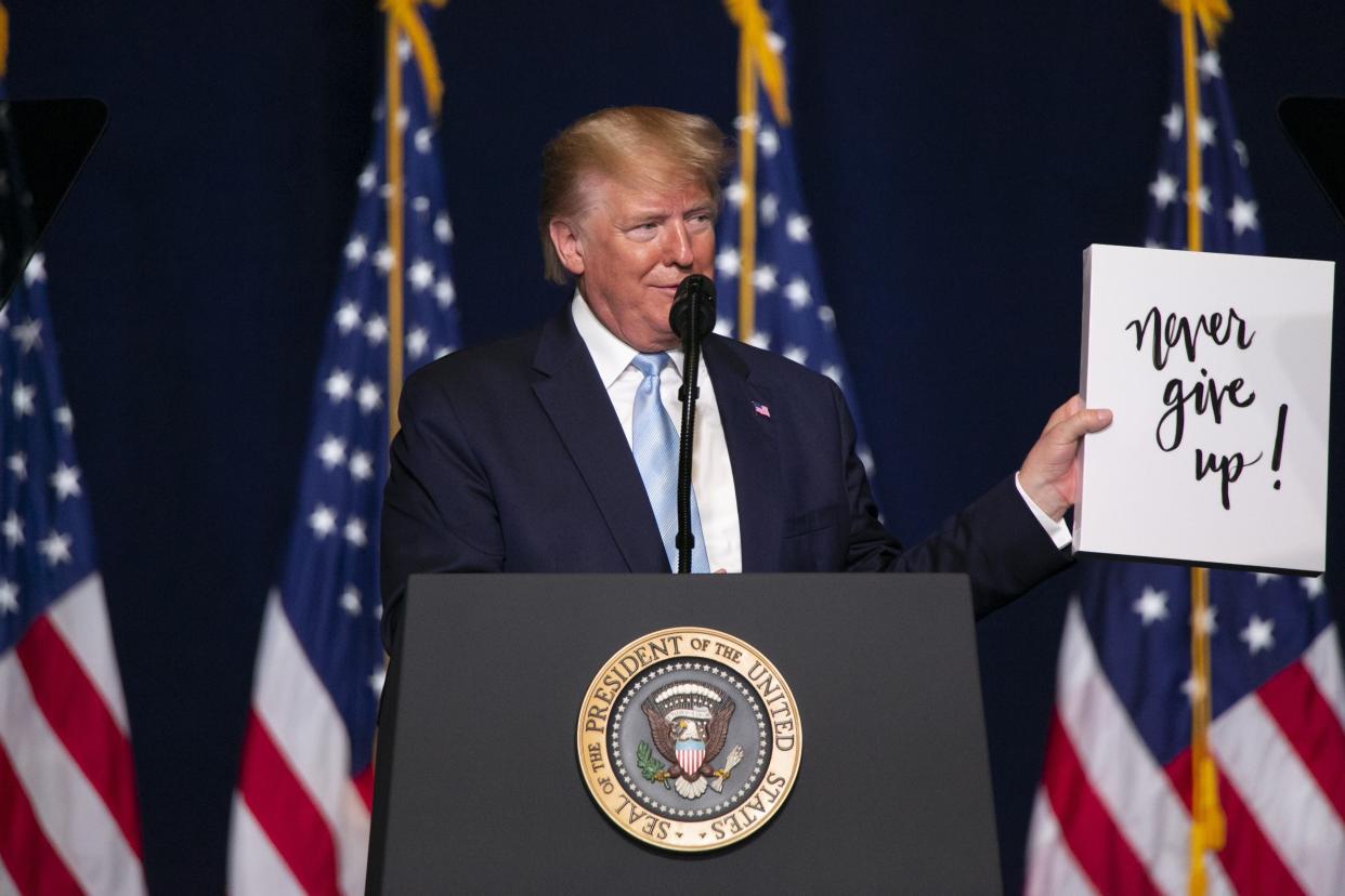 U.S. President Donald Trump delivers remarks during the 'Evangelicals for Trump' Coalition event at the King Jesus Church in Miami, Florida, United States on January 03, 2019.