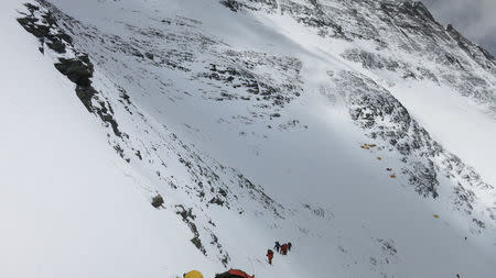 Climbers walk towards camp four from camp three at Everest, in this picture taken on May 19, 2016. Phurba Tenjing Sherpa/Handout via REUTERS