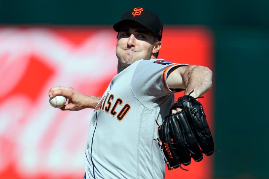 FILE – San Francisco Giants’ Ross Stripling during a baseball game against the Oakland Athletics in Oakland, Calif., Saturday, Aug. 5, 2023. (AP Photo/Jeff Chiu, File)