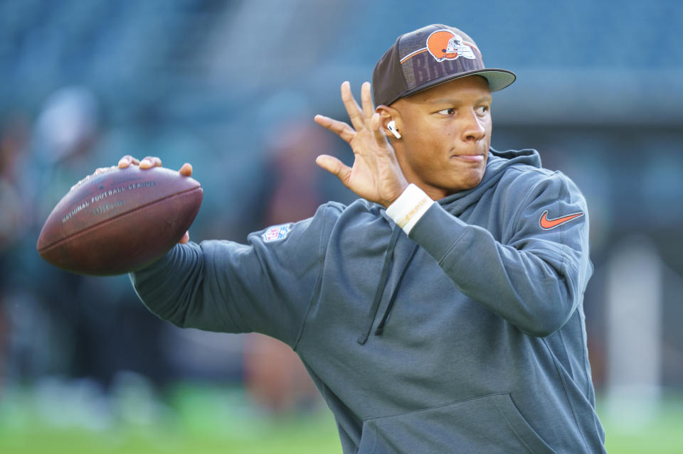 Cleveland Browns quarterback Joshua Dobbs (15) was traded to the Arizona Cardinals. (AP Photo/Chris Szagola)