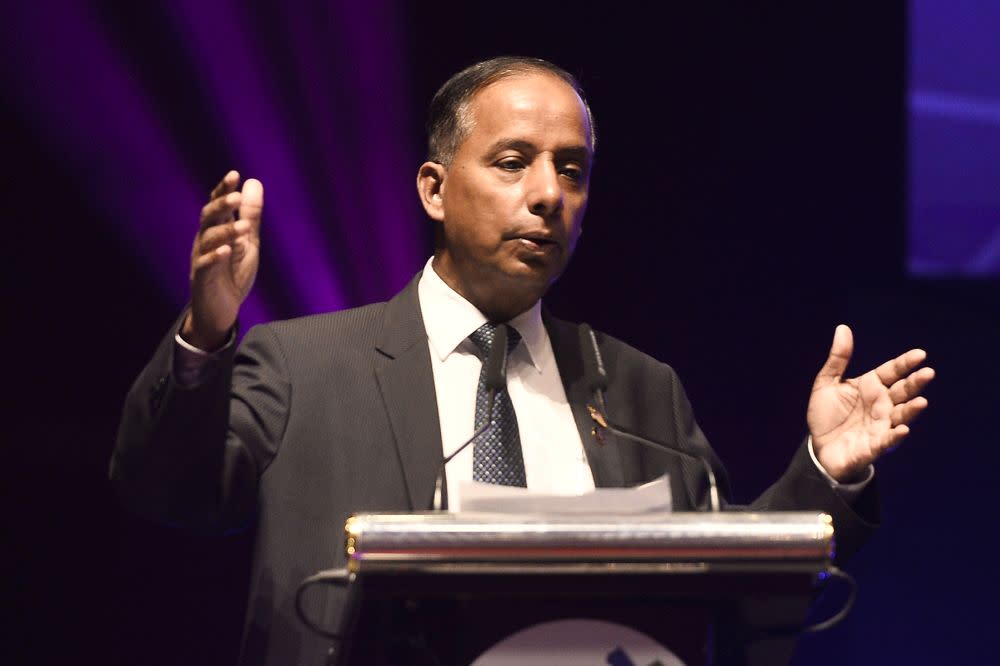 Human Resources Minister M. Kulasegaran gives a speech at the Putrajaya International Convention Centre November 19, 2019. — Picture by Miera Zulyana