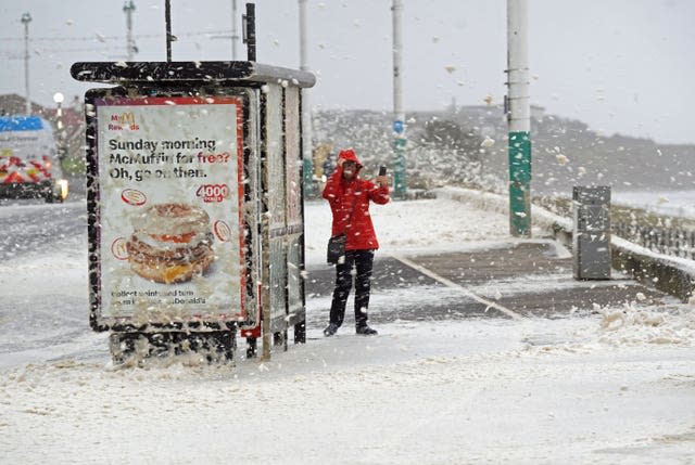 Sea foam whipped up by high winds in Seaburn, Sunderland