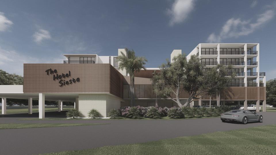 This rendering of The Hotel Siesta produced by Sarasota's DSDG Architects was shown during a community workshop June 2022 regarding a proposed hotel at 5180 Midnight Pass Road.