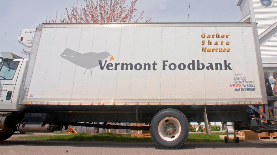 A Vermont Foodbank truck delivers food.
