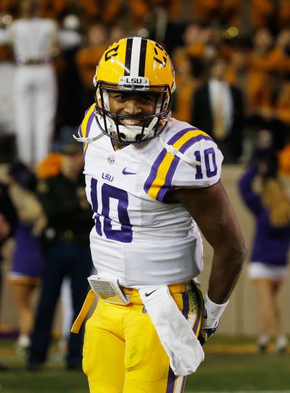 COLLEGE STATION, TX - NOVEMBER 27:  Anthony Jennings #10 of the LSU Tigers celebrates a touchdown pass in the first half of their game against the Texas A&M Aggies at Kyle Field on November 27, 2014 in College Station, Texas.  (Photo by Scott Halleran/Getty Images)