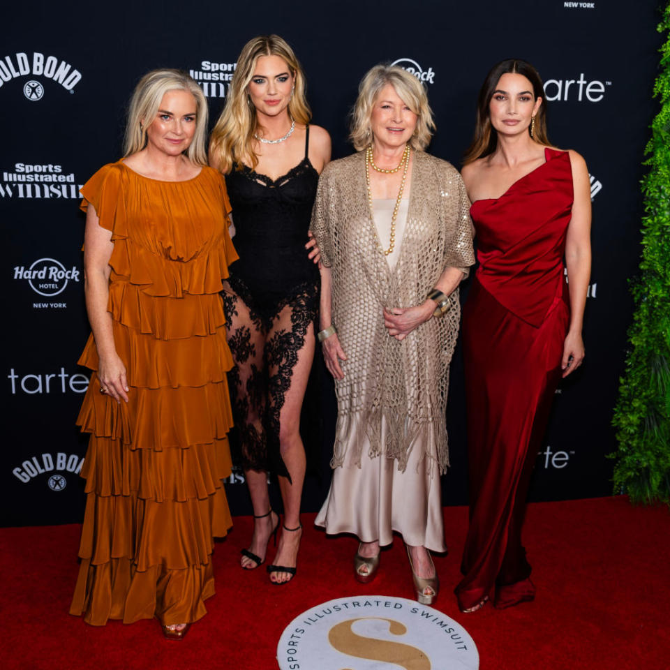 NEW YORK, NEW YORK - MAY 16: (L-R) MJ Day, Kate Upton, Martha Stewart and Lily Aldridge attend the 2024 Sports Illustrated Swimsuit Issue launch party at Hard Rock Cafe - Times Square on May 16, 2024 in New York City. (Photo by Gotham/FilmMagic)