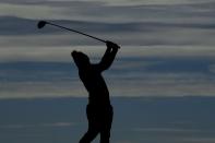 Team Europe's Matt Fitzpatrick hits on the sixth hole during a practice day at the Ryder Cup at the Whistling Straits Golf Course Thursday, Sept. 23, 2021, in Sheboygan, Wis. (AP Photo/Charlie Neibergall)