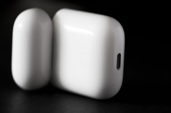 On the back of the case is a Bluetooth pairing button you can use to pair the AirPods with third-party audio devices.