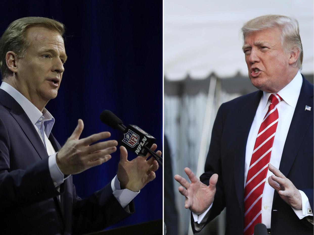 NFL Commissioner Roger Goodell responded to comments by Donald Trump regarding players kneeling during the national anthem in protest: AP Photo/File