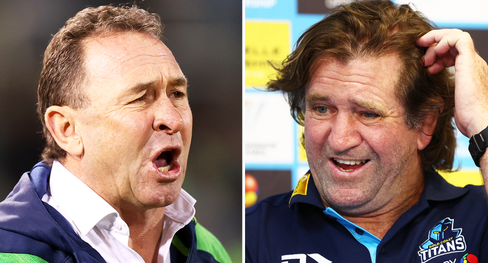 Pictured left Ricky Stuart and right Des Hasler 