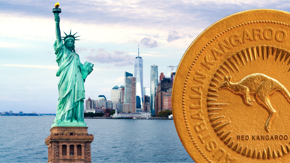 A mammoth coin has visited New York. Images: Getty, Perth Mint