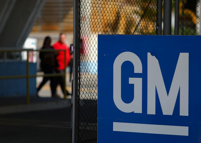 The GM logo is seen at the General Motors plant in Sao Jose dos Campos