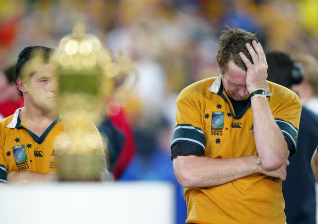 Heartbreak for Australia’s Justin Harrison as he sees his country lose the 2003 Rugby World Cup by just four points