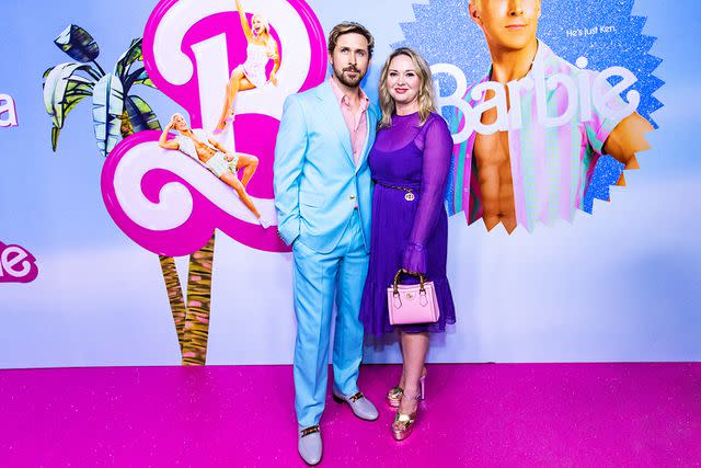 <p>Mathew Tsang/Getty</p> Ryan Gosling and his sister Mandi at the Barbie Canadian Press Day