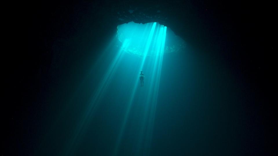 A still image from "The Deepest Breath," a Netflix documentary about a couple in love who share a passion for the exotic and often dangerous sport of freediving.