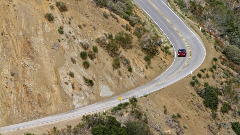 Highway 33 above Ojai provides a scenic and challenging road for the new Tesla Model S P85D dual electric motor sedan. The second motor helps put out the equivalent of 691 horsepower. It's priced at $104,500.