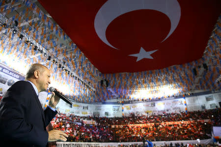 Turkish President Tayyip Erdogan speaks during a meeting in Samsun, Turkey March 24, 2018. Kayhan Ozer/Presidential Palace/Handout via REUTERS