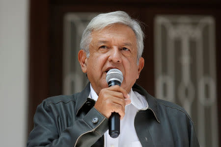 Mexico's president-elect Andres Manuel Lopez Obrador holds a news conference at his campaign headquarters in Mexico City, Mexico July 23, 2018. REUTERS/Gustavo Graf