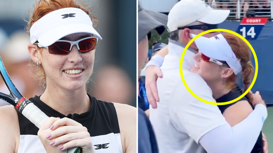 Aussie teen Maya Joint stunned the tennis world to defeat a veteran on her grand slam debut. (Images: Getty Images/Twitter)