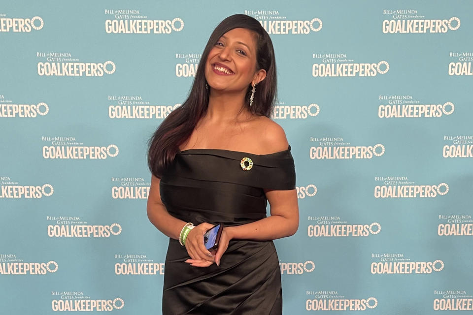 Radhika Batra poses as she arrives at the Goalkeepers Awards Ceremony on Tuesday, Sept. 20, 2022, in New York. Batra received the Goalkeepers Global Goals Award, given by the Bill and Melinda Gates Foundation, to recognize the work of four people whose work has helped make progress toward the U.N. Sustainable Development Goals. (AP Photo/Thalia Beaty)