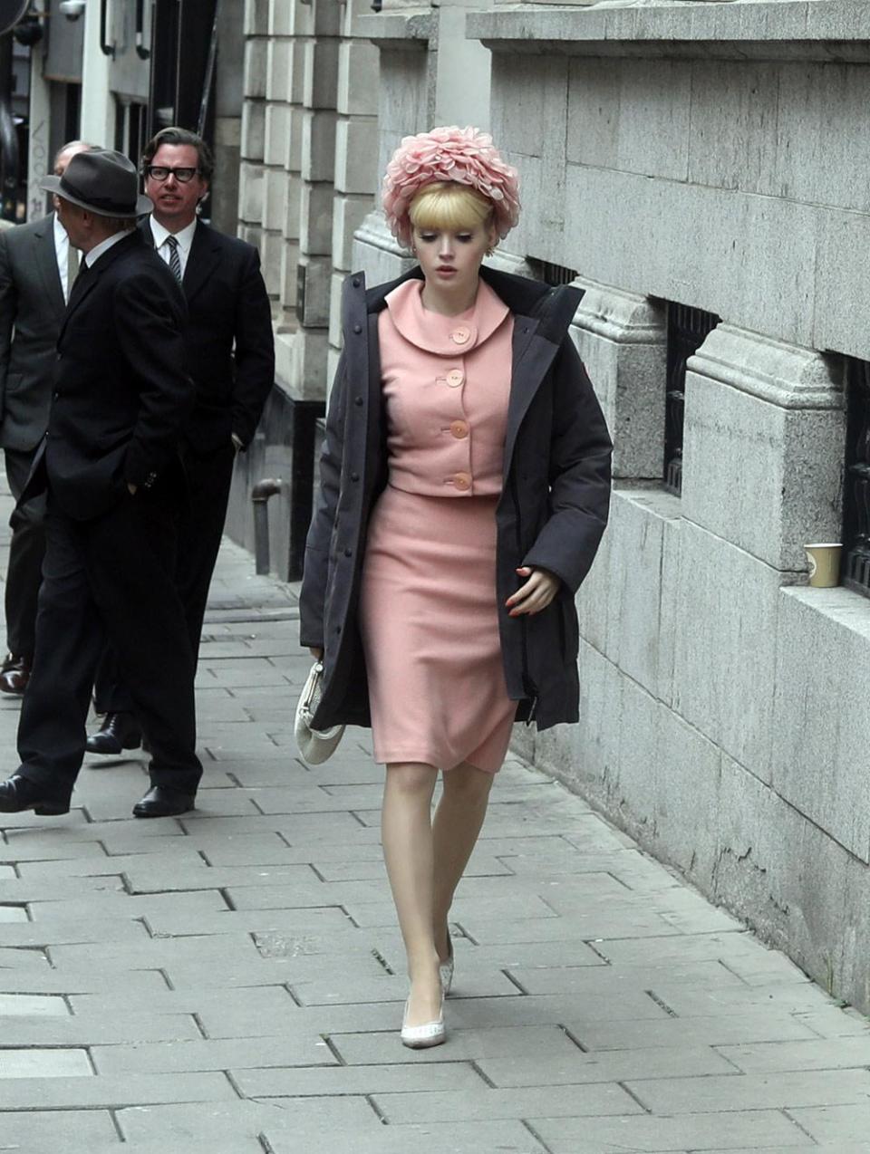 In costume: Ellie Bamber as Mandy Rice-Davies